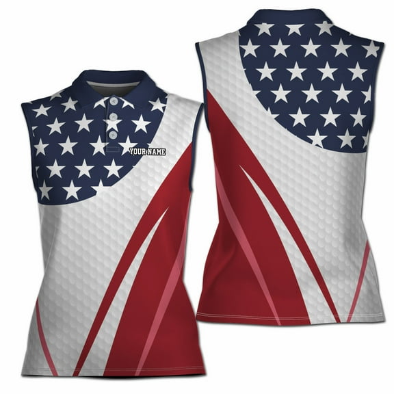Custom Name Patriotic America Pattern American Golfer Women Sleeveless Polo XS-4XL