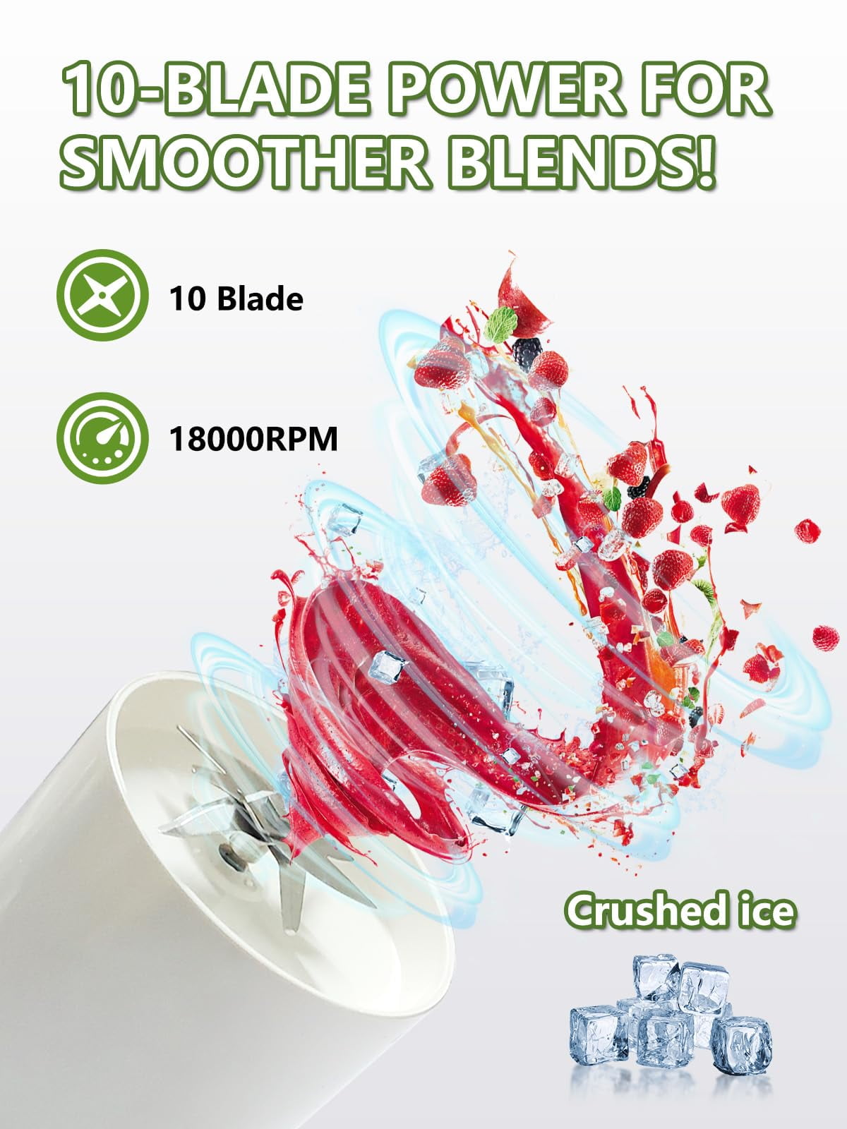 Portable Blender, 12oz Smoothie Blender Cup with 4000ml rechargeable Battery, 10 Blades, Crushable Ice, Suitable for Shakes and Smoothies, Suitable for Travel, Sports, Camping and Fitness