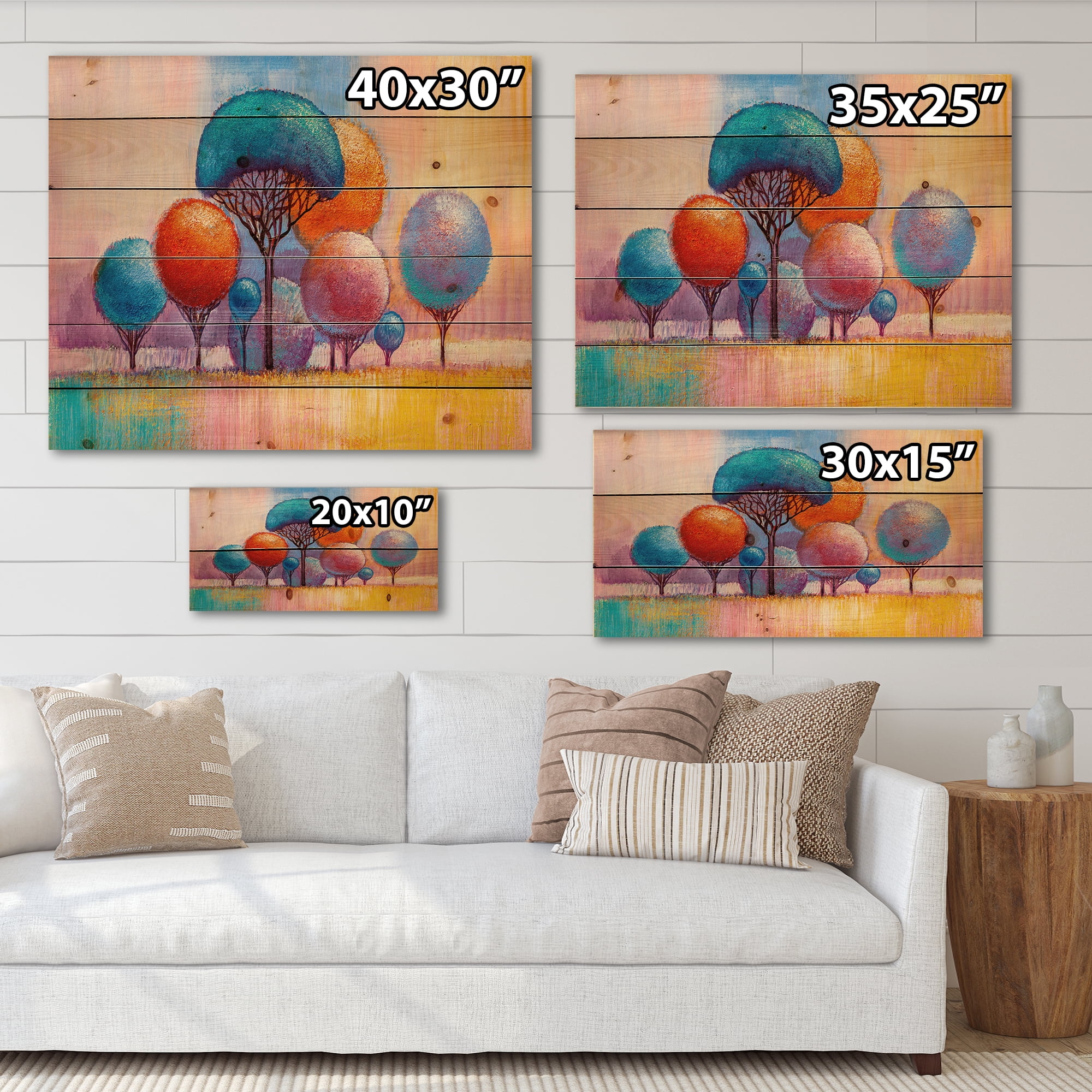 Designart 'Autumn Colorful Fantasy Trees II' Modern Print on Natural Pine Wood