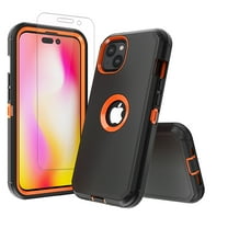 NIFFPD iPhone 14 Plus Case with Screen Protector, Heavy Duty Hard Shockproof Protective Phone Case for iPhone 14 Plus 6.7" Black Orange