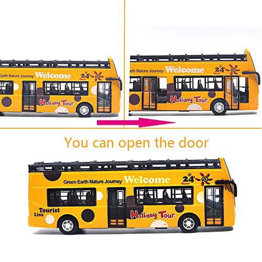 Ailejia Bus Toy Sightseeing Double Decker City Bus Open Top Model Die-Cast Metal Toy Cars Toy Die Cast Pull Back Vehicles Mini Model Car Lights and Music (Yellow) - image 2 of 3