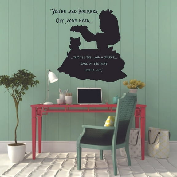 Alice in Wonderland Mad Hatter Quote Disney Cartoon Quotes Wall Sticker Art Decal for Girls Boys Room Bedroom Nursery Kindergarten House Home Decor Stickers Wall Art Vinyl Decoration Size (30x30 inch)