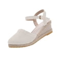 thumbnail image 6 of Xucatan Women's Canvas Espadrille Wedge Sandals, Round Toe Closed Toe Platform Shoes with Adjustable Ankle Strap, Rope Wrapped Chunky Sole Casual Summer Footwear, Versatile Solid Color Gift, 6 of 7