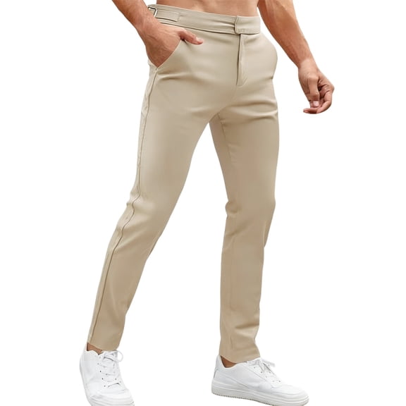 IWRICH Men's Golf Dress Pants Stretchy Tapered Lightweight Breathable Chino Trousers with Pockets Khaki 40