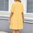 thumbnail image 6 of Mustard Yellow Womens Short Sleeve Dresses for Women Vneck Faux Gauze Linen Casual Plain Midi Knee Length Fall Summer Button 2025 Soft Comfy Clothes Trendy M, 6 of 9
