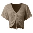 thumbnail image 4 of JIAYUE Womens Swimwear Cover-Ups Crochet V Neck Short Sleeve Hollow Solid Color Comfortable Drawstring Crop Shirt Sexy Beachwear Lace Up Bathing Suit Cover Up Top, 4 of 5