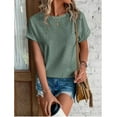 thumbnail image 6 of JGGSPWM Women's Summer Trendy Going Out Loose Comfy Dressy Casual Eyelet Short Sleeve Pullover Blouse Tops Army Green 3XL, 6 of 6
