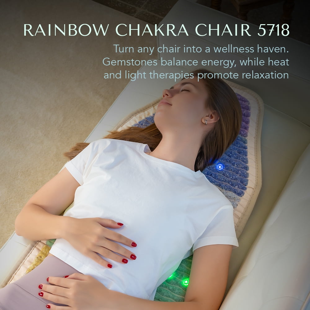 HealthyLine Rainbow Heated Chair Pad 5718 - Far Infrared Heating Pad - PEMF Mat with 7 Natural Healing Stones for Chakra, Reiki Balance - Biomat 57” x 18”