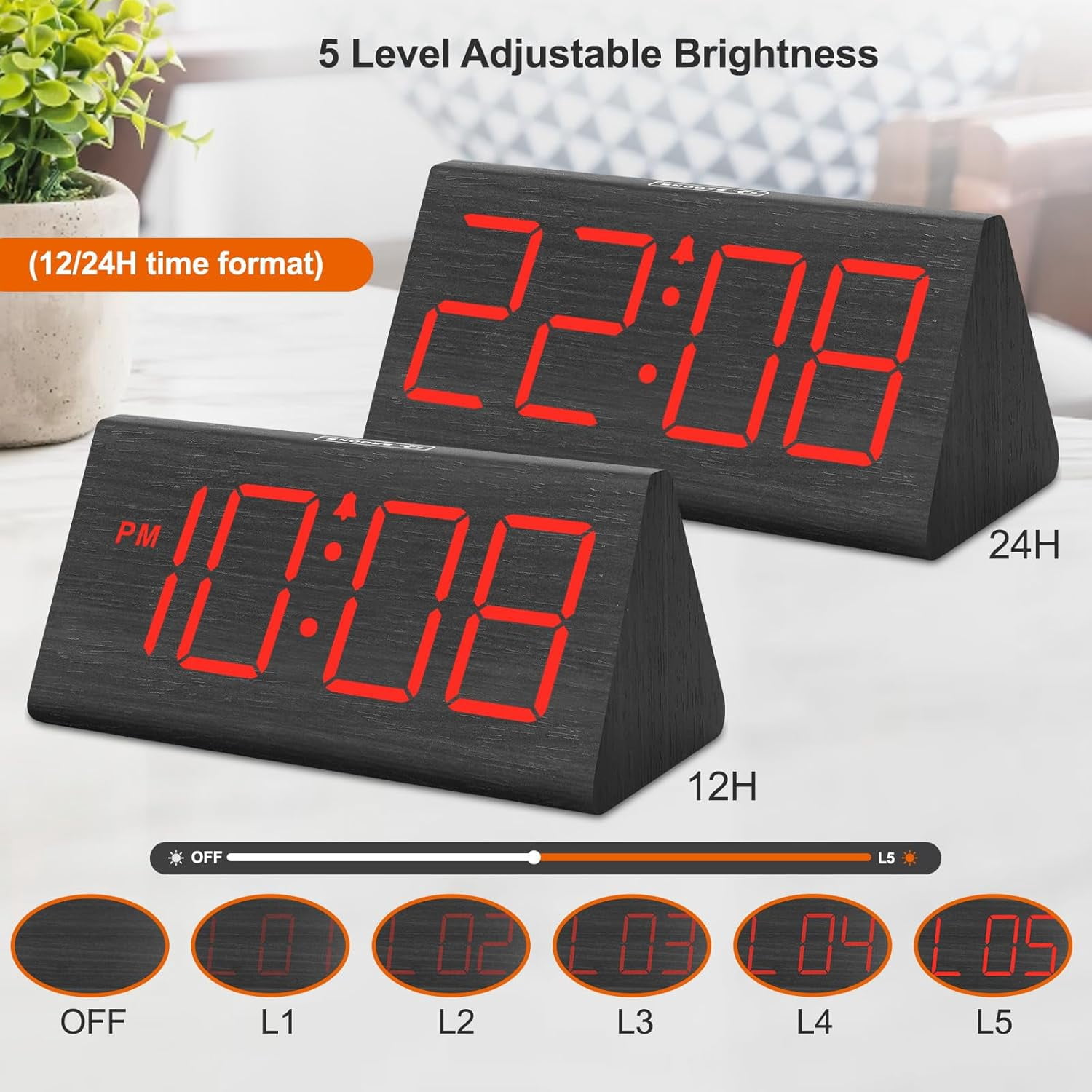DreamSky Wooden Digital Alarm Clocks for Bedrooms - Electric Desk Clock with Large Numbers, USB Port, Loud Alarm for Heavy Sleepers, Adjustable Volume, Dimmer, DST, Wood Décor Gifts, Adapter Powered
