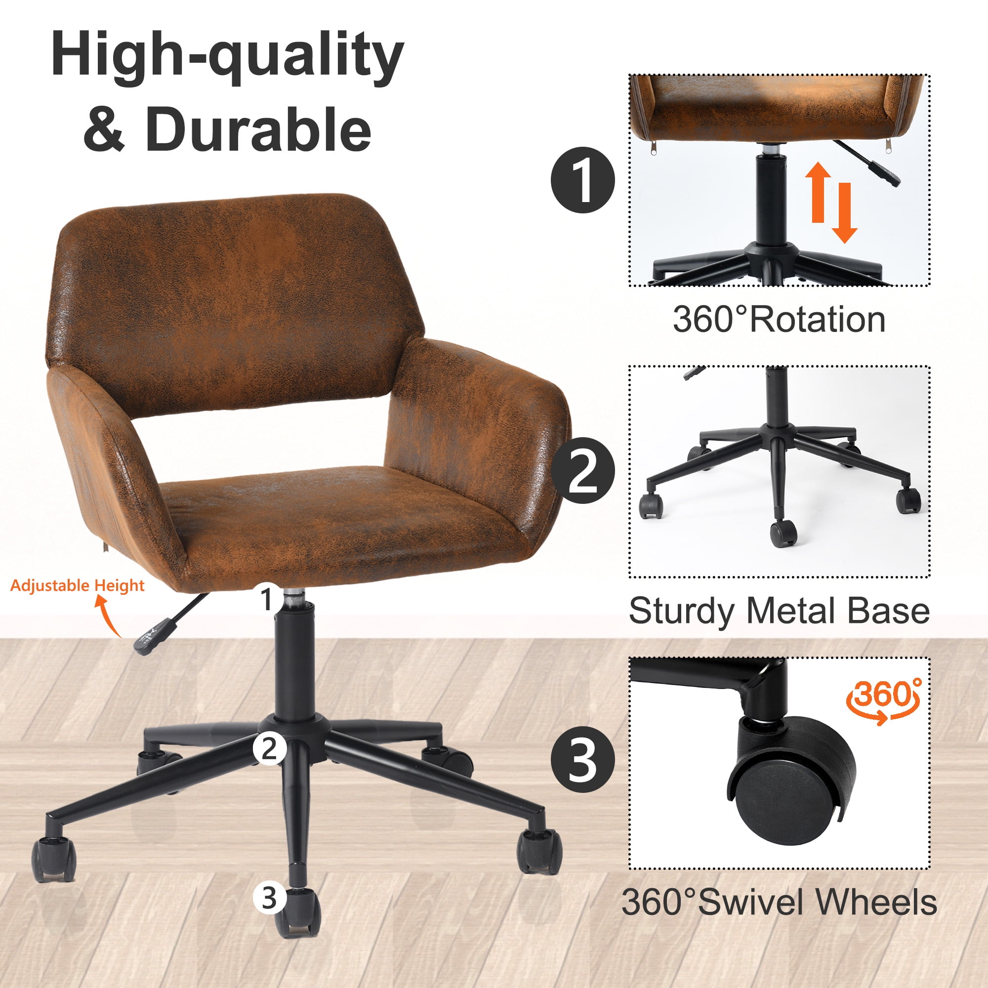 Homy Casa Ergonomic Gaming Chair - Adjustable Swivel Office Desk Chair with Armrests, Perfect for Gaming Room, Brown Faux Suede