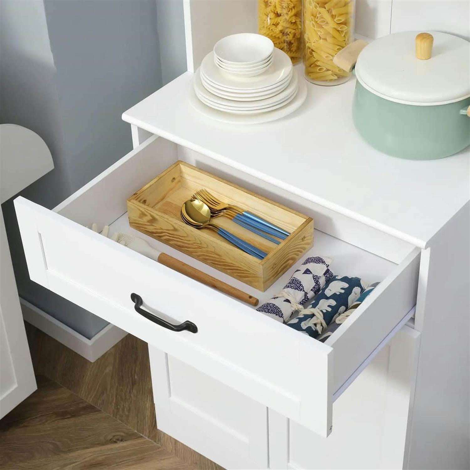 Demi Bonn 4-Door Kitchen Pantry Cabinet with Hutch, 63.5" Coffee Bar, Spacious Storage for Dining Rooms, Easy Assembly, White