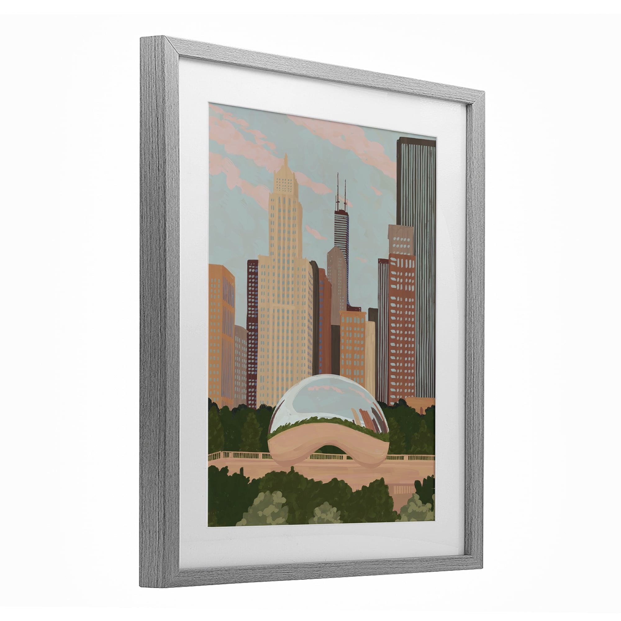 Stupell Industries Chicago Bean Cityscape Gray Framed Print Under Glass, design by Veronica Lara