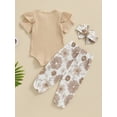 thumbnail image 4 of CIYCuIT 3M 6M 12M 18M Baby Girls Summer Outfits Short Sleeve Letter Print Romper + Floral Print Trousers + Bow Headband 3Pcs Infant Toddler Cute Casual Long Pants Sets, 4 of 9
