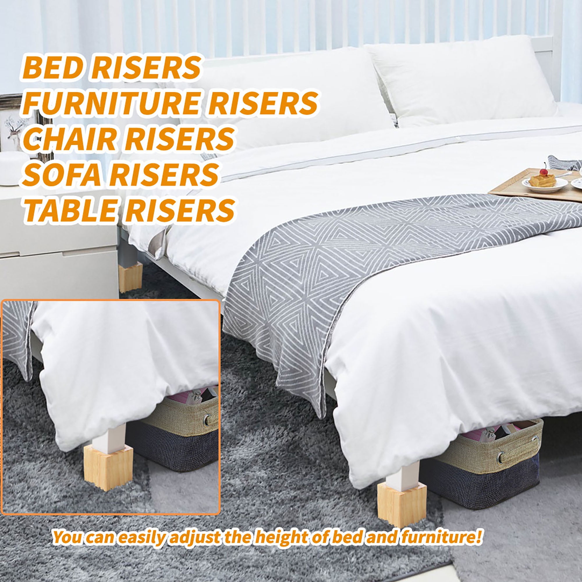 Bed Riser Furniture Lift Add 2 Inch Height Wooden Riser for Most of Bed