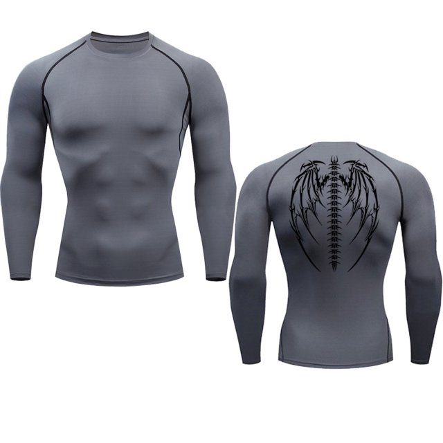 Anime Graphic Compression Shirts for Men Gym Workout Rash Guard Fitness Undershirts Base Layer Quick Dry Athletic Tshirt gray XXXL