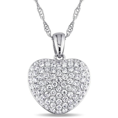 Miabella 1/2 Carat T.W. Diamond 14kt White Gold Heart Pendant, 17