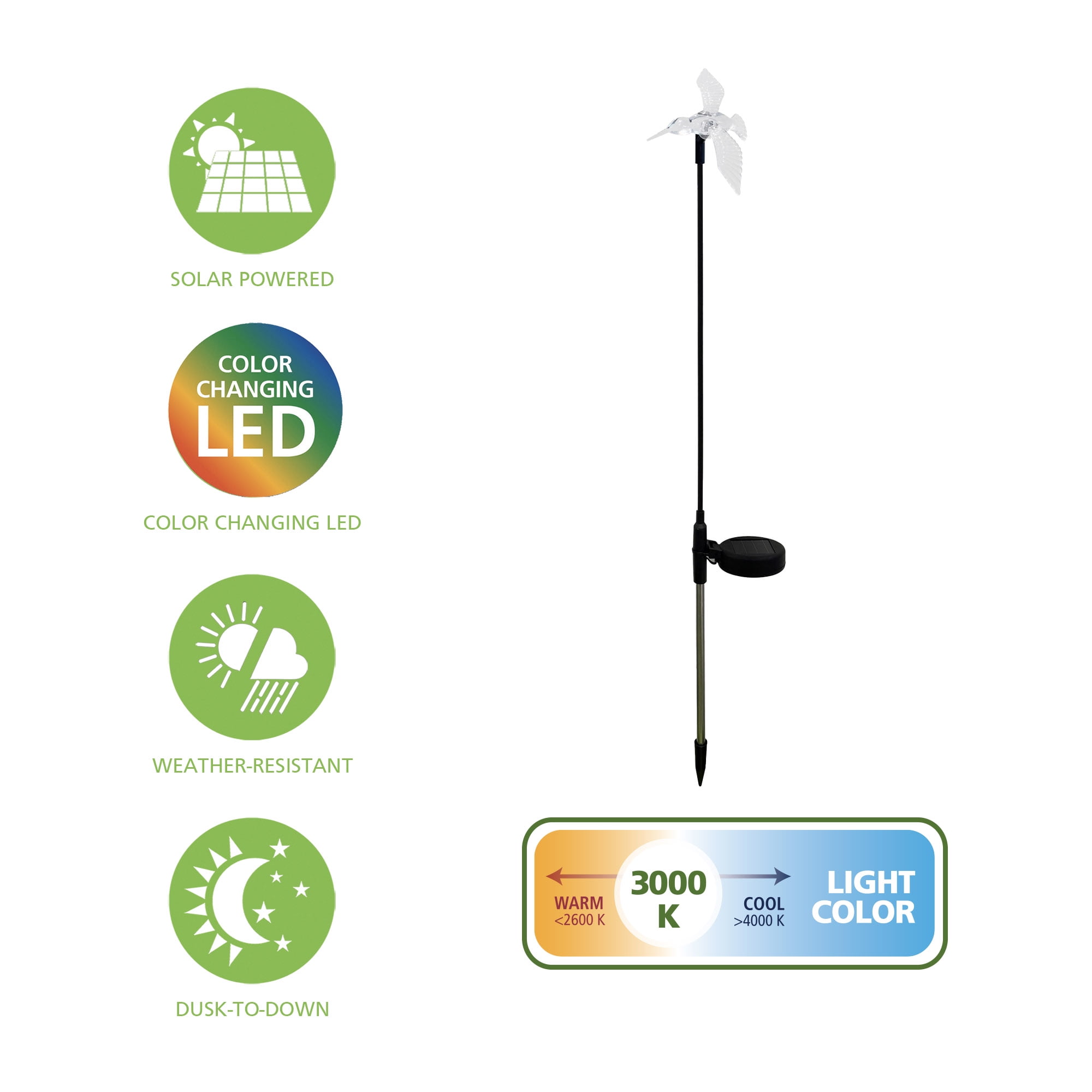 Mainstays Solar Powered Color Changing LED Hummingbird Acrylic Stake Light