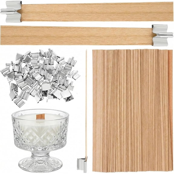 120PCS Wood Wicks for Candles Making Includes 60 Wooden Pieces and Clips Prolonged Burning Wick Candle Wicks Making DIY (60 Sets)