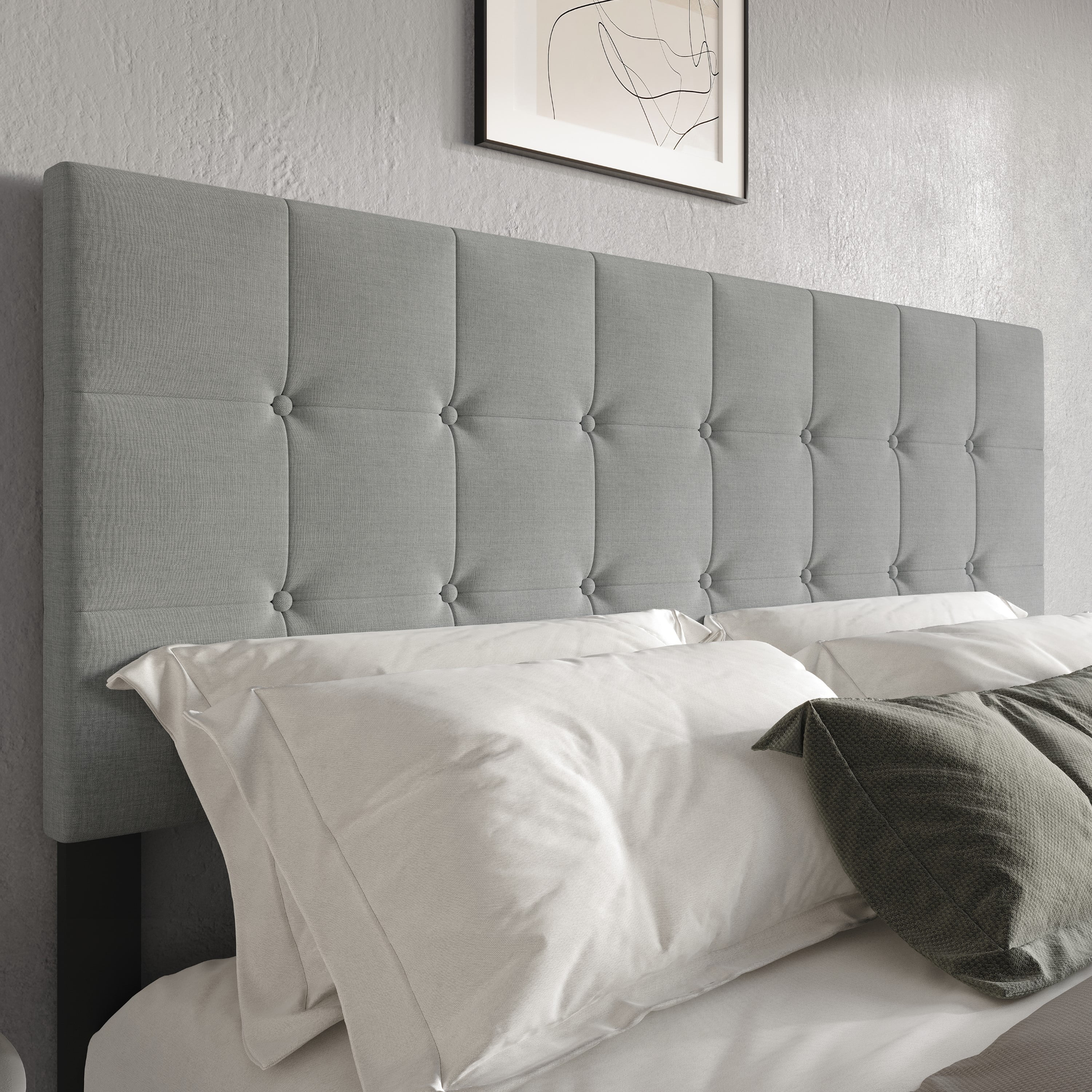Home Design Ida Queen Upholstered Transitional Adjustable Headboard With Button Tufted For Adult, Grey