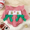 thumbnail image 2 of Staki Baby Girl Fall Onesies Newborn Baby Girl Christmas Smocked Romper Santa Plaid Jumpsuit Puff Long Sleeve Playsuit Infant Fall Xmas Outfit(Watermelon Red,18M), 2 of 9
