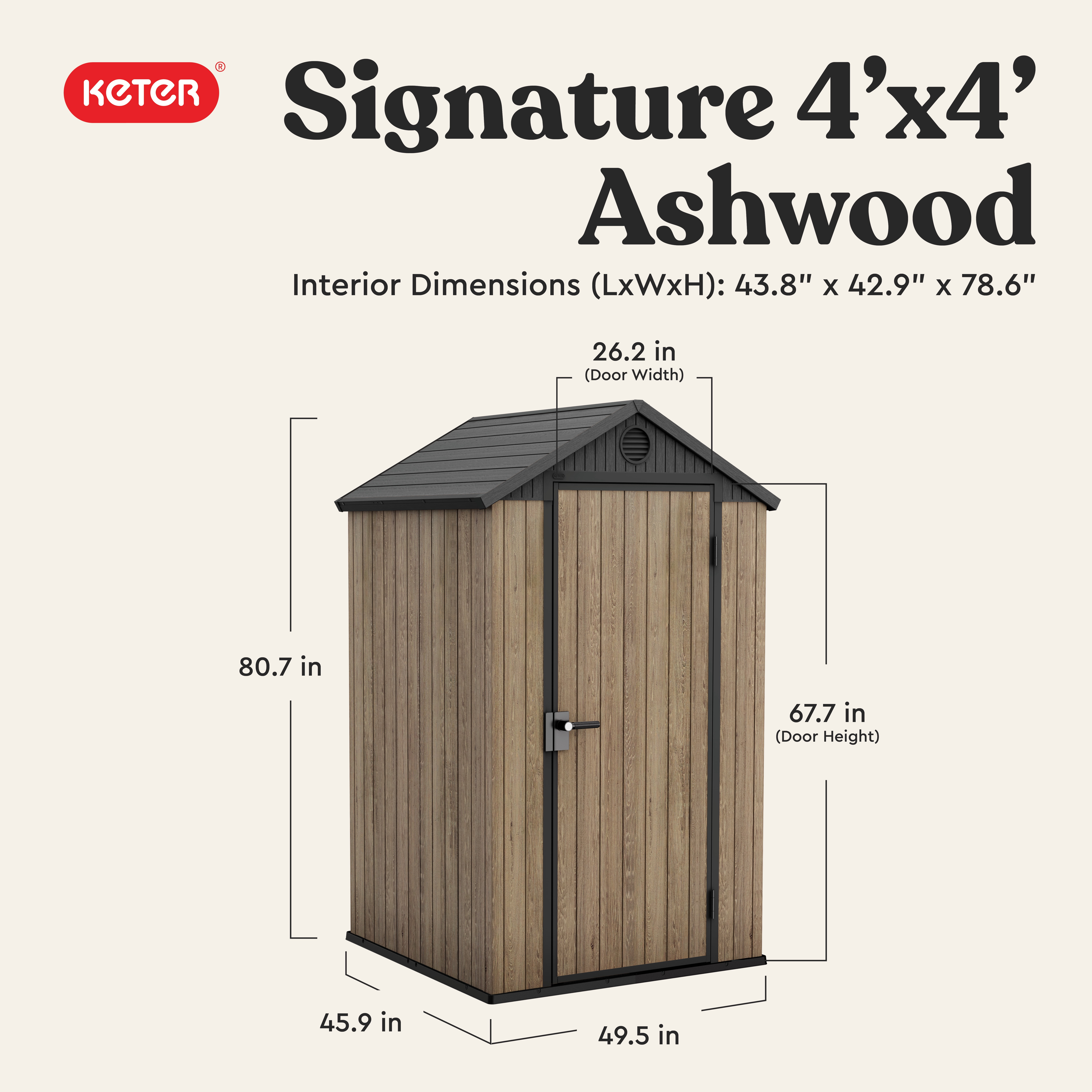 Keter Darwin 4x4 ft. Outdoor Storage Shed, Weatherproof Lockable Design, Ashwood