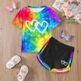 thumbnail image 2 of zaveiop 4-7Y Tween Girl Clothes 2 Piece Short Sleeve Tie Heart Print Top Shorts Teen Girl Summer Outfits Short Set (Yellow, 4-5 Years), 2 of 6