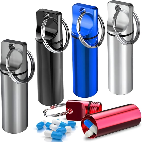 ACDANC 2026 New Keychain Pill Holder (Pack of 5),Aluminum Alloy Waterproof Portable Small Travel Medicine Bottle Case Container for Purse,Mini Metal Capsule/Tablet Keeper Pocket Organizer