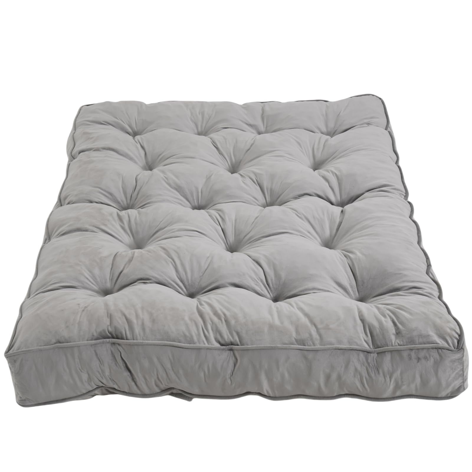 8-inch Futon Mattress Queen Size, Thick Futon Sofa Couch Bed Foldable Floor Sleeping Pad for Adults, Portable Floor Bed Mattress, Velvet Tatami Mat (Frame Not Included), Light Grey