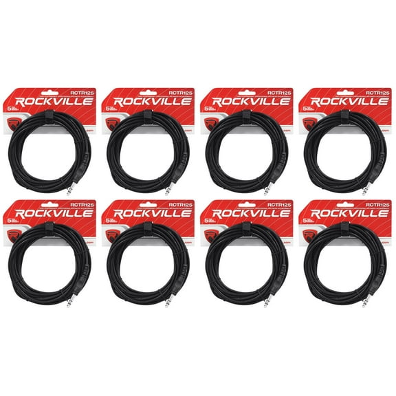 8 Rockville RCTR125B 25' 1/4'' TRS to 1/4'' TRS Cable, Black, 100% Copper