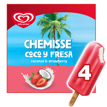 Holanda Chemisse Coconut and Strawberry Mexican Fruit Ice Pops Frozen Dessert, 4 Count