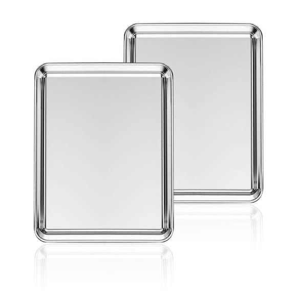 Stainless Steel Baking Sheet Set of 2, Deedro Cookie Sheet Metal Baking Pan Oven Tray, Non Toxic & Heavy Duty, Rust Free & Mirror Finish, Easy Clean & Dishwasher Safe, 10 x 8 x 1 Inch