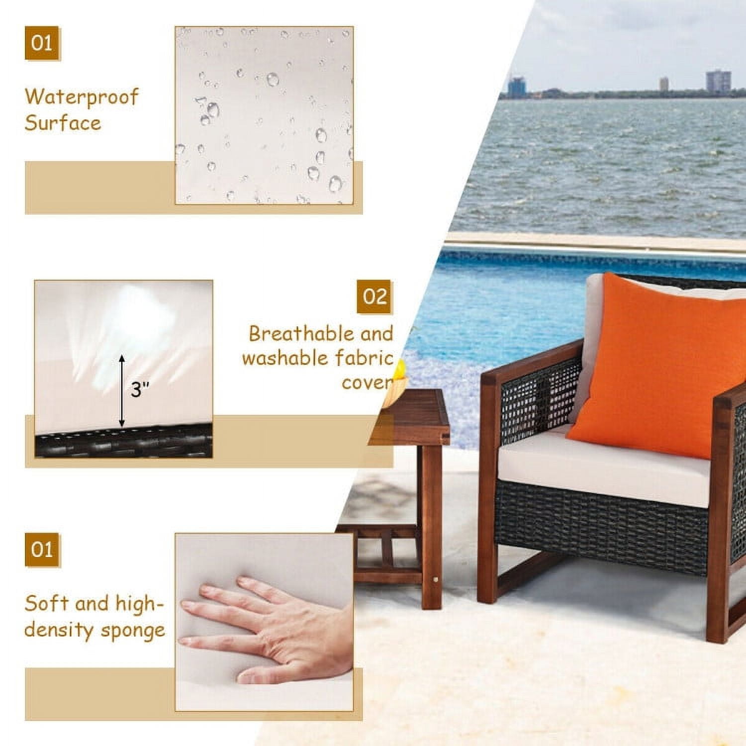 Aimee Lii 3 Pieces Patio Rattan Furniture Set with Washable Cushion and Acacia Wood Tabletop, Small Patio Set, B-Beige Aimee Lii 3 Pieces Patio Rattan Furniture Set with Washable Cushion and Acacia Wood Tabletop, Small Patio Set, B-Beige