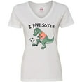 thumbnail image 3 of Inktastic I Love Soccer-Dinosaur in Orange Women's V-Neck T-Shirt, 3 of 5