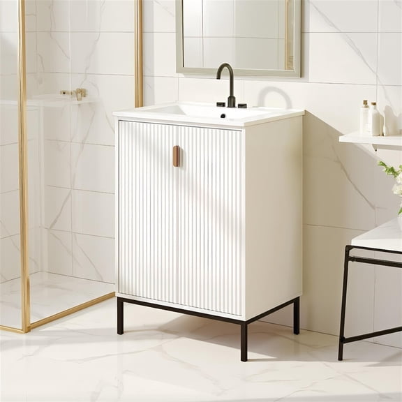 Demi Bonn 24 Inch Bathroom Vanity with Sink Combo, Adjustable Shelf, Overflow Protection, White