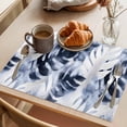 thumbnail image 3 of Navy Blue Palm Leaves Placemats Set of 12 Tropical Botanical Vintage Place Mats Indoor Wipeable Table Mats Washable Cloth Dining Table Placemats for Kitchen Holiday Party Home Decor 13x19 Inch, 3 of 9
