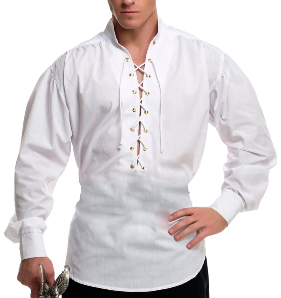 Charades Costumes Mens White Lace Up Pirate Buccaneer Shirt With Metal ...