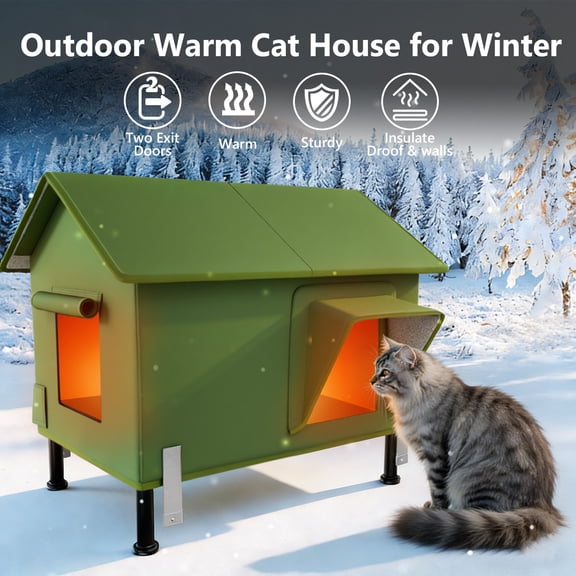 EVER BETTER Indestructible Outdoor Heated Cat House—100% Waterproof Insulated Shelter with Heater and Escape Door, Designed for Winter Stray Cats and Farm Cats