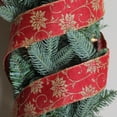 thumbnail image 2 of Northlight Cranberry Red and Gold Poinsettia Christmas Wired Craft Ribbon 2.5" x 10 Yards, 2 of 2