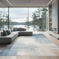 thumbnail image 2 of ODIKA 8'x10' Ultra-Soft Area Rug, Tan Navy Teal Abstract Geometric Grid Neutral Watercolor Motif None Washable, Bare feet friendly, Silk-Touch for Bedroom, Under Sectional, 2 of 7