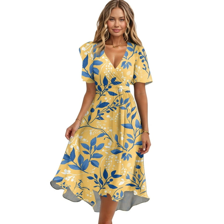 Women's Slimming Design Dress Floral Printed Short Sleeves Long Dress V-neck Sexy Casual Loose Dress Beach Holiday Dresses Female Elegant Atmospheric ... Women's Slimming Design Dress Floral Printed Short Sleeves Long Dress V-neck Sexy Casual Loose Dress Beach Holiday Dresses Female Elegant Atmospheric ...