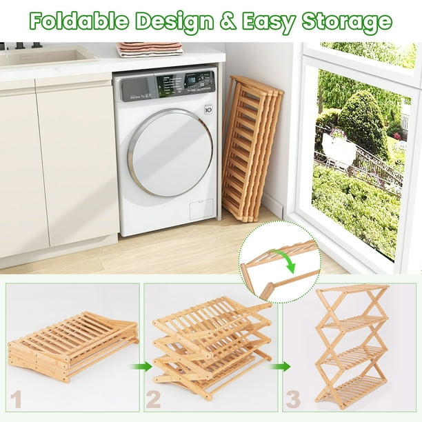 Gymax 4-Tier Foldable Bamboo Shoe Rack Multi-Functional