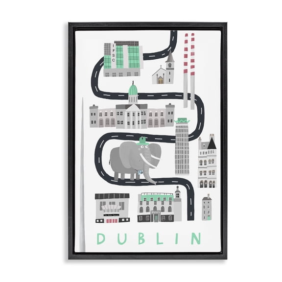 Stupell Industries Dublin Whimsical Travel City Cityscapes Painting Black Floater Framed Canvas Art Print Wall Art, 17 x 25