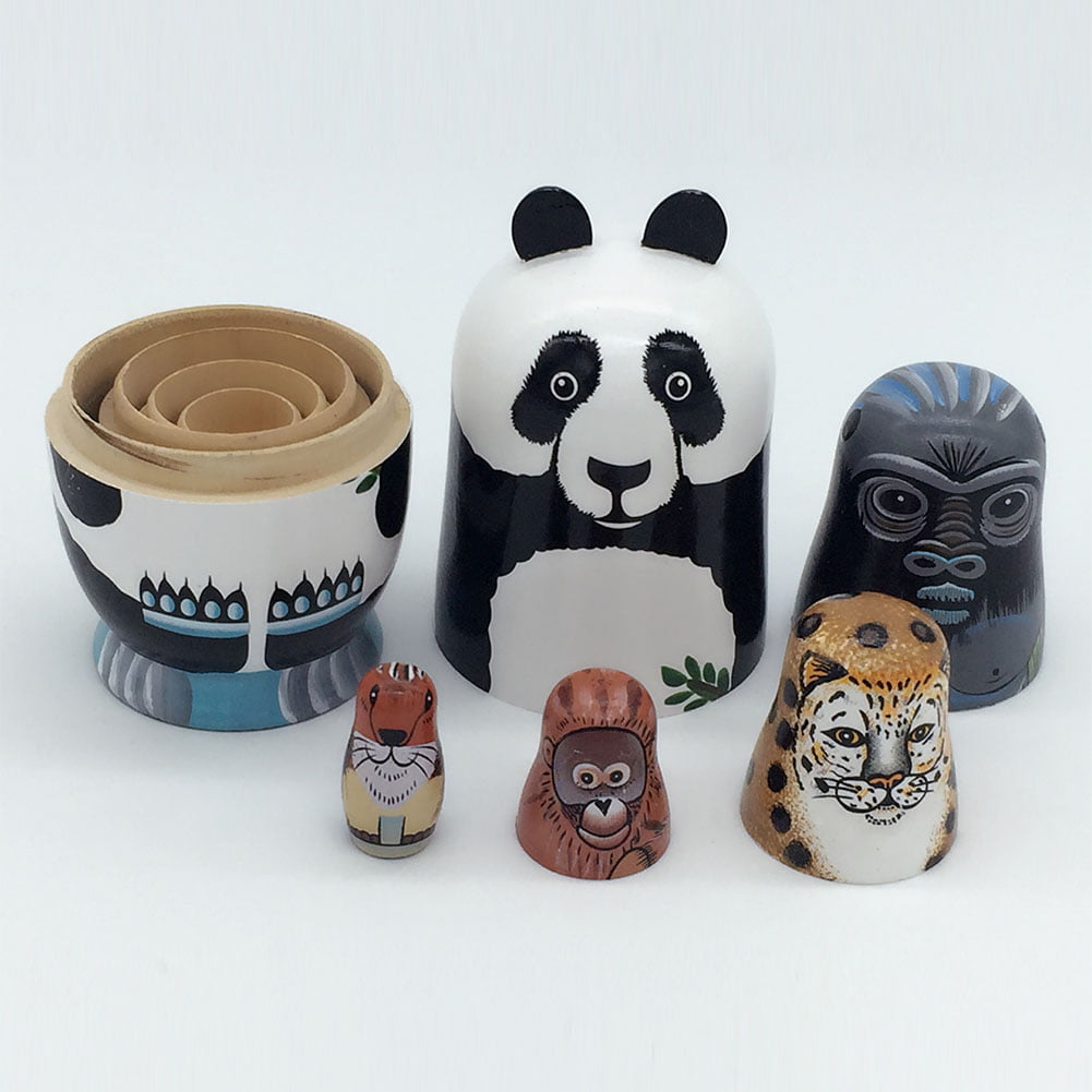 Wood Panda Russian Matryoshka Doll Hand Painted Nesting Dolls Kids Toy Gift PS 