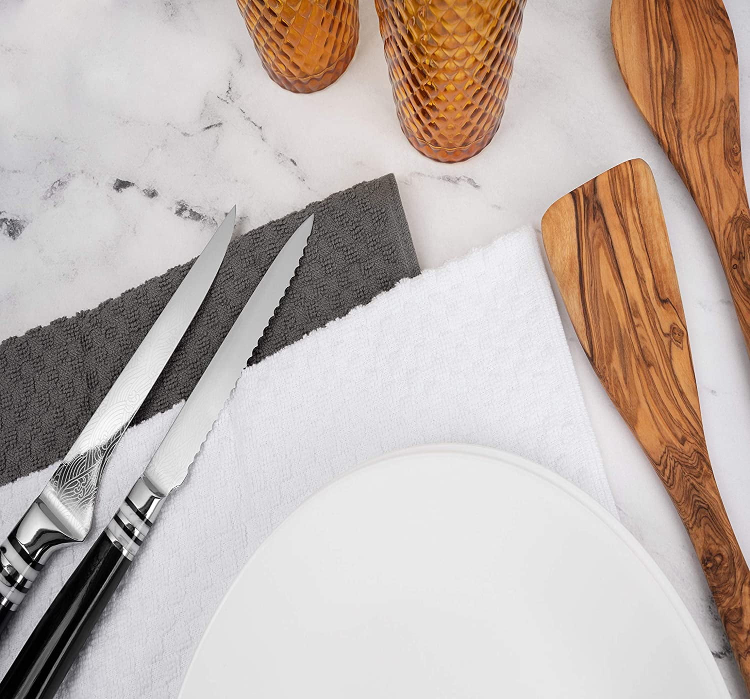 White Classic Absorbent Kitchen Towels 12 Pack - Premium 100% Cotton Dish Towels, 450GSM Thick Machine Washable Kitchen Cloth for Drying, Cleaning, Dobby Weave, Super Quality 15x26 in - Black/White