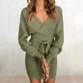 thumbnail image 2 of Vestido de punto sin espalda con cuello en V y manga larga para mujer - Minivestido ajustado de punto cruzado - Conjunto con cinturón para fiesta - S-XXXL, 2 of 5