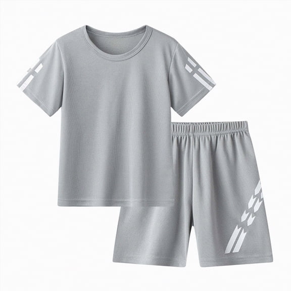 TOWED22 Toddler 2-Piece Athletic Outfit Set for Boy, Sport Short Sleeve Top & Shorts Casual Sport for Summer Outfits Grey,5-6 Y