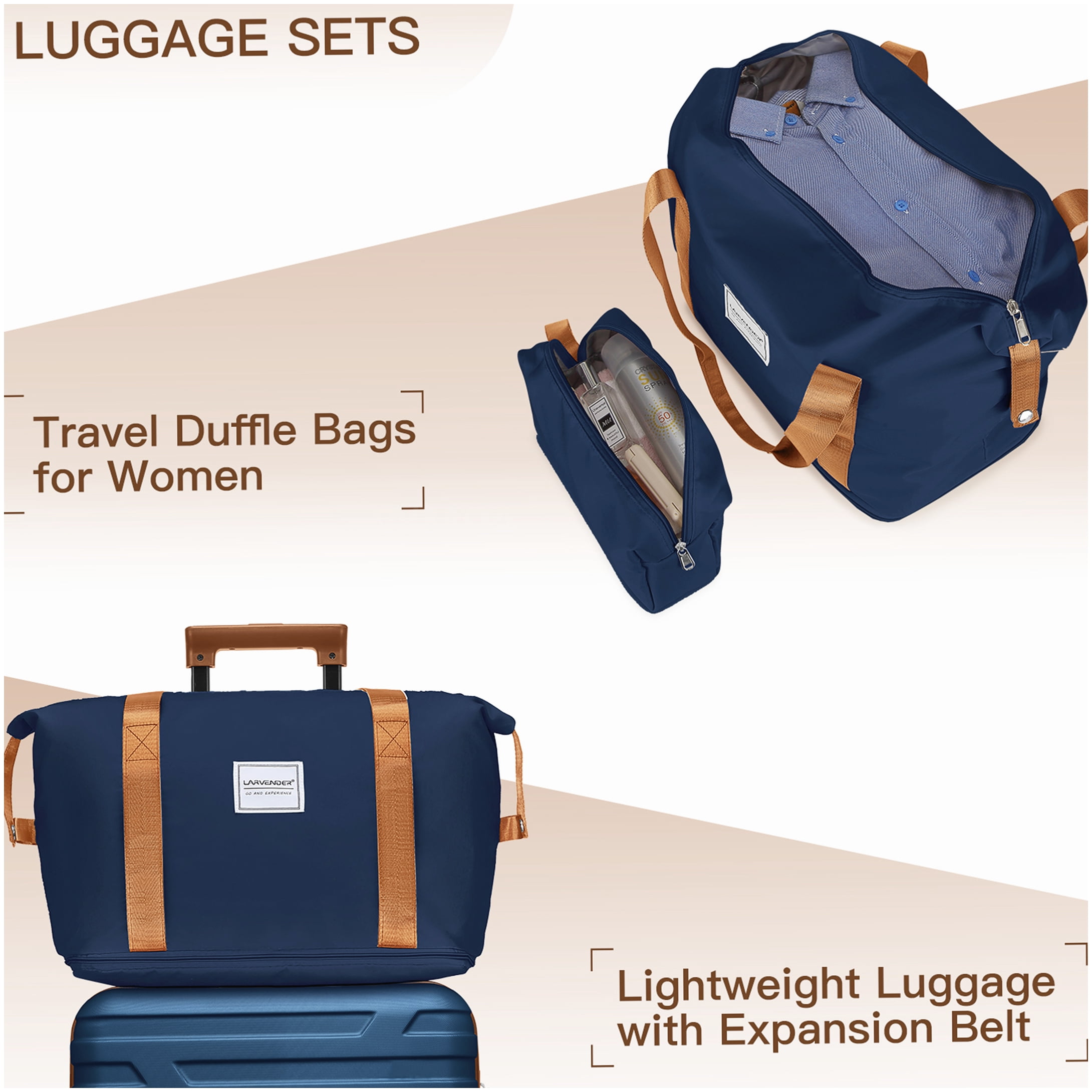 MANGIJOY Hardside Expandable Luggage Set 6PC Navy Blue, ABS Carry On &; Checked Suitcases with Spinner Wheels