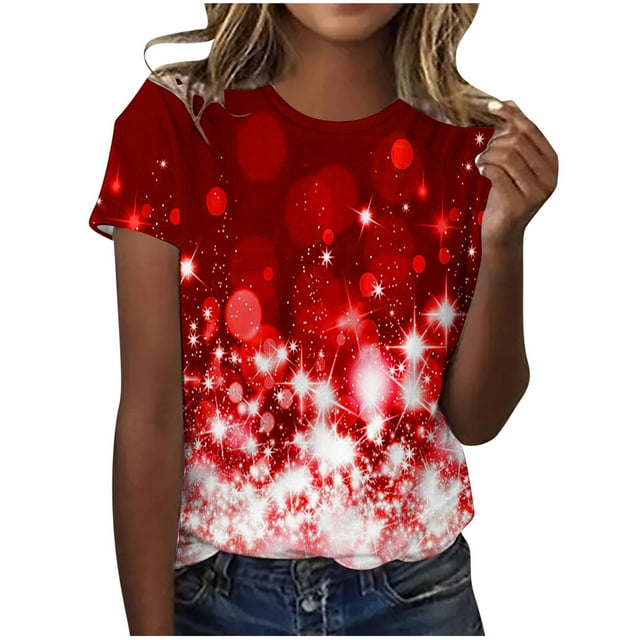 Dealovy T-Shirts pour Femmes Manches Courtes Décontractées Tuniques Imprimées Col Rond Été Blouses Amples Confortables