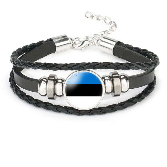 Uijokdef Bracelet for Women Men Black Leather Bracelet ,European Flags
