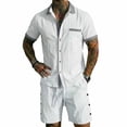 thumbnail image 4 of GUZOM Mens White Linen Blend Relaxed Fit 2 Piece Set | Short Sleeve Shirt & Matching Shorts Casual Summer Vacation Co-ord,Size 3XL, 4 of 6
